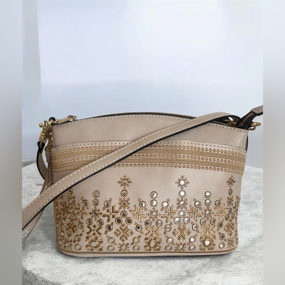 Patricia Nash ARLEE Greek Mirror Embellished Chalk White crossbody bag NWT